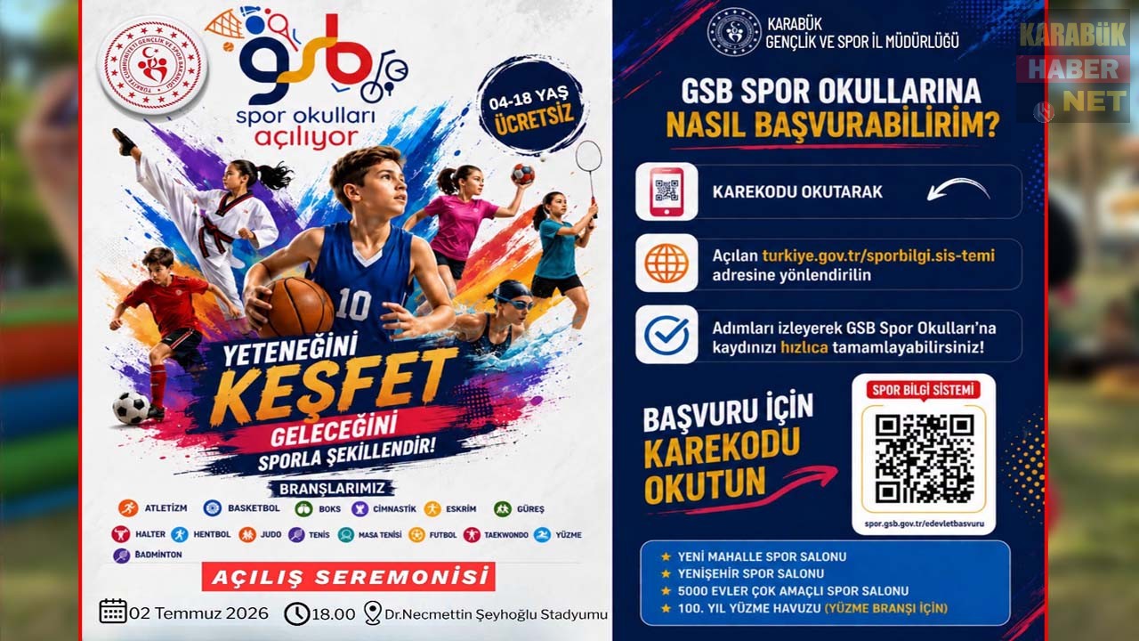 KARABÜK’TE GSB SPOR OKULLARI: GENÇ YETENEKLER İÇİN KAYITLAR BAŞLADI