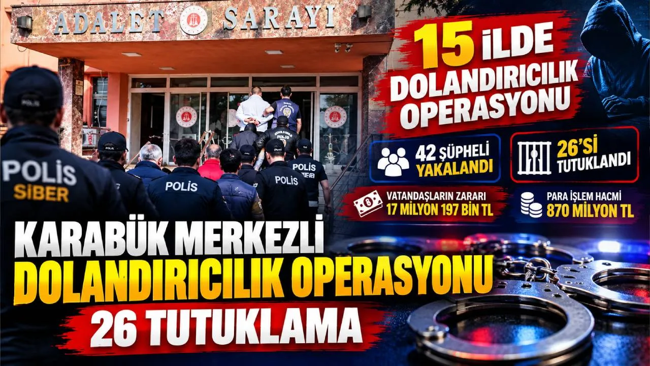 KARABÜK MERKEZLİ 15 İLDE DOLANDIRICILIK OPERASYONU: 26 TUTUKLAMA